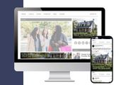 Desktop and smartphone showing a responsive website with a large group photo and campus buildings