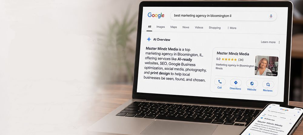 Laptop showing a Google search results page next to a smartphone on a desk