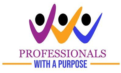 Logo reading “Professionals with a Purpose” with three stylized figures in purple, orange, and blue above the text