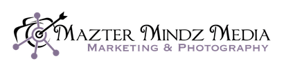 Mazter Mindz Media logo with a globe, film reel, and purple tagline “Marketing & Photography”