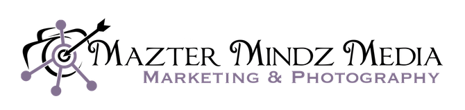 Mazter Mindz Media logo with stylized text and graphics in black and purple on white background