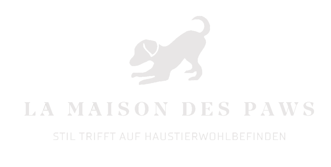 Ein weißes Logo mit der Silhouette eines Hundes darauf.