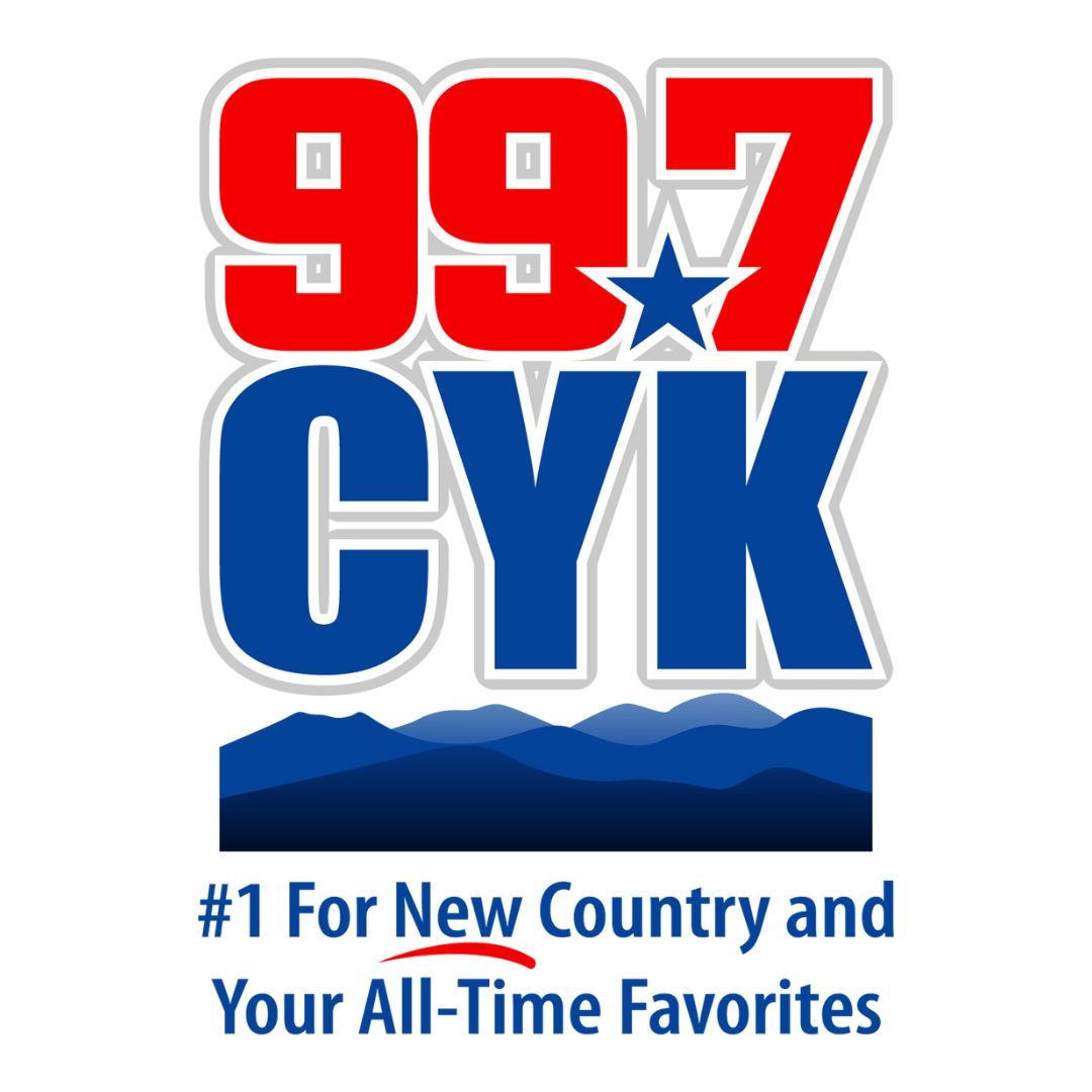 A logo for 997 cyk which is # 1 for new country and your all-time favorites