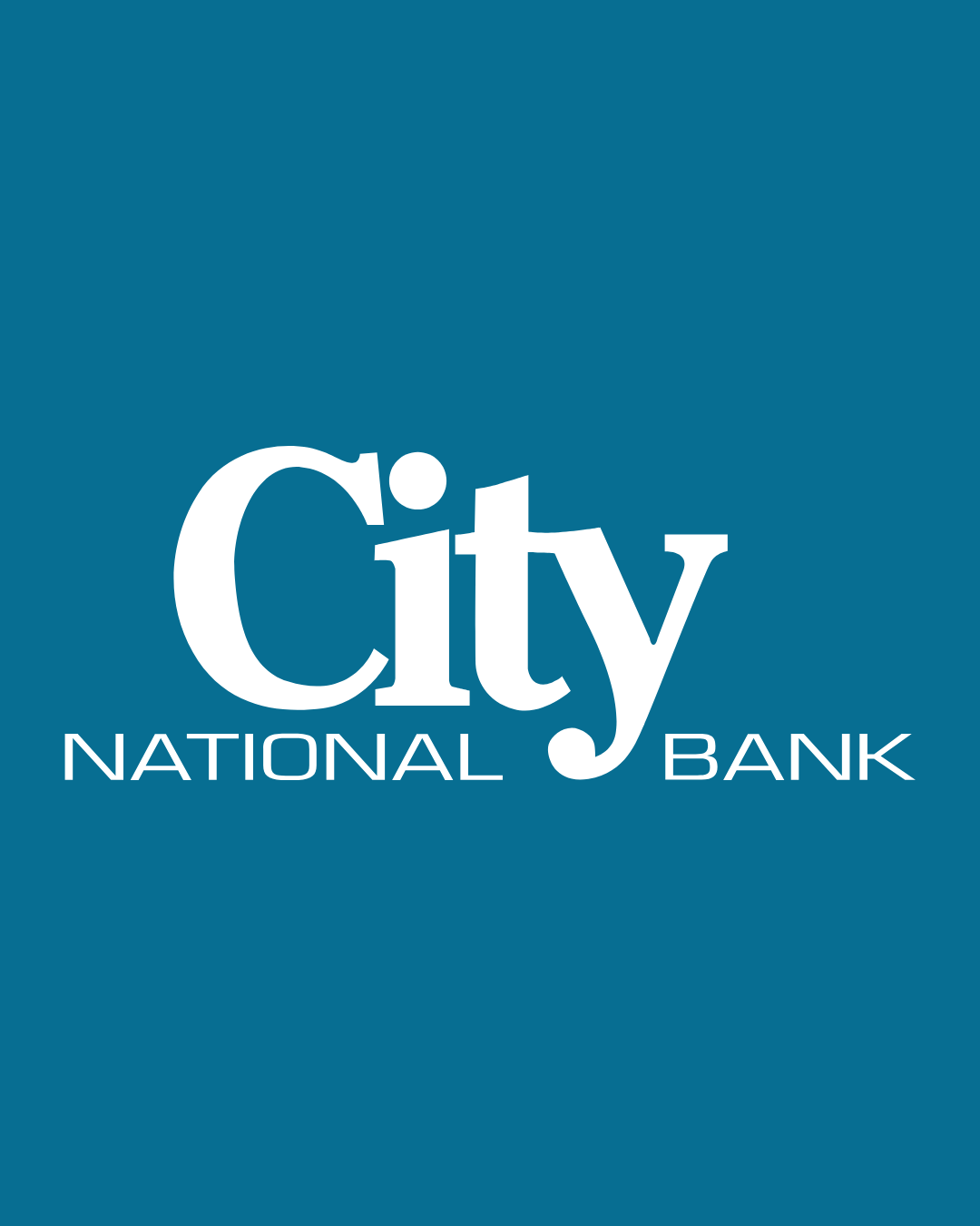 The city national bank logo is on a blue background