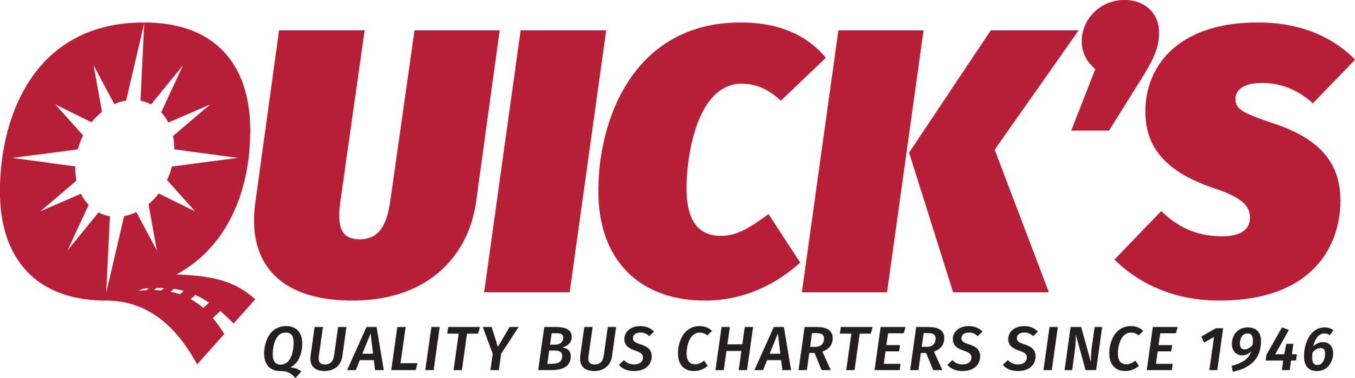 The logo for quick 's quality bus charters since 1946