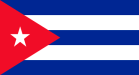 Bandera cubana con triángulo rojo, estrella blanca, franjas azules y blancas.
