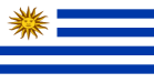 Bandera de Uruguay: franjas blancas y azules con un sol dorado en la esquina superior izquierda.