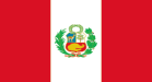 Bandera peruana: franjas rojas enmarcando una franja blanca con un escudo central.