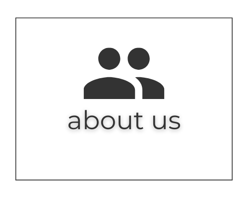“About us” icon with two people silhouettes in dark gray on a light background