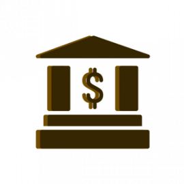 Brown bank icon with a dollar sign on a white background