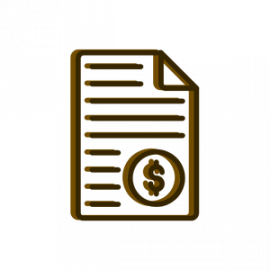 Brown document icon with lines and a dollar sign badge