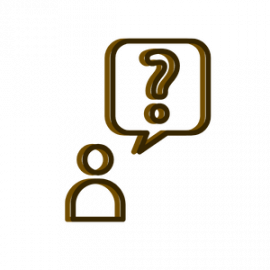 Person icon with a speech bubble containing a question mark, suggesting help or a question.