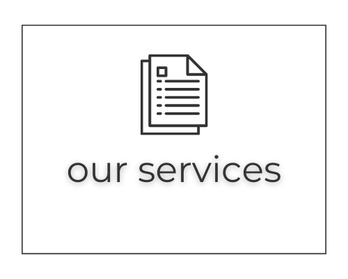 Our services text with a document icon in a bordered box