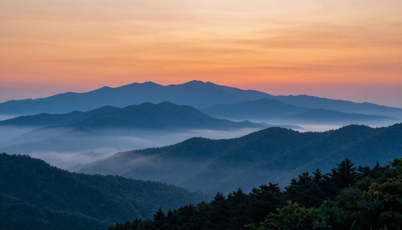 Beautiful scenic view of the Smoky Mountains at sunrise.