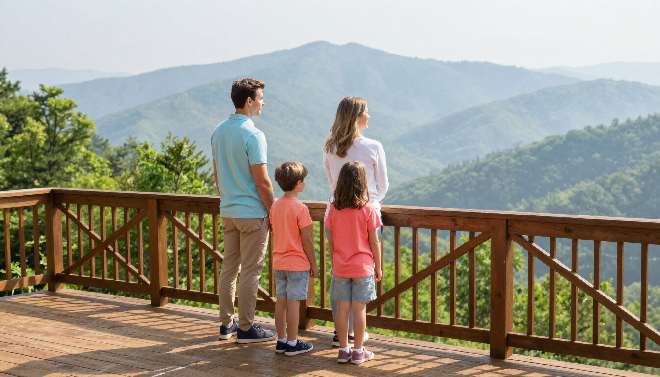 Family enjoying a view of the Smoky Mountains
