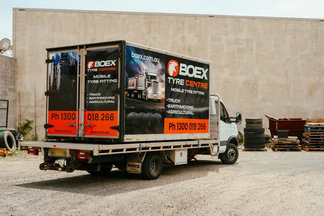 Box Truck With Boex Signage Parked — BOEX Tyres And Performance in Moss Vale, NSW