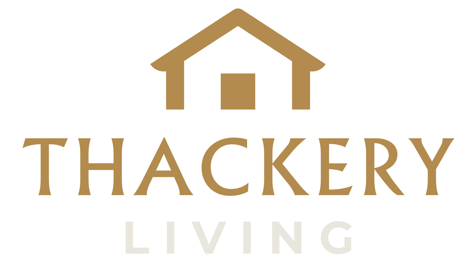 Logo: gold house icon above 