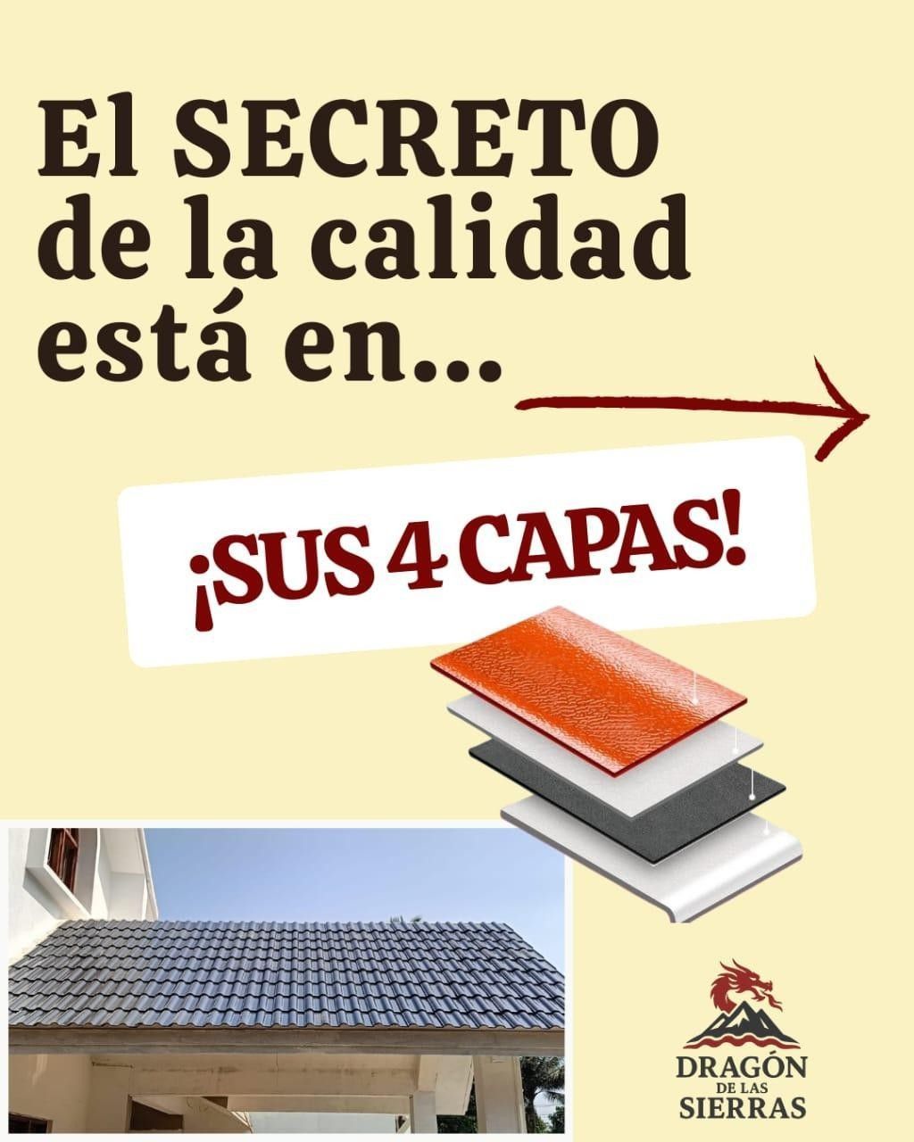 Anuncio de material para techos, que destaca la construcción de 4 capas. 