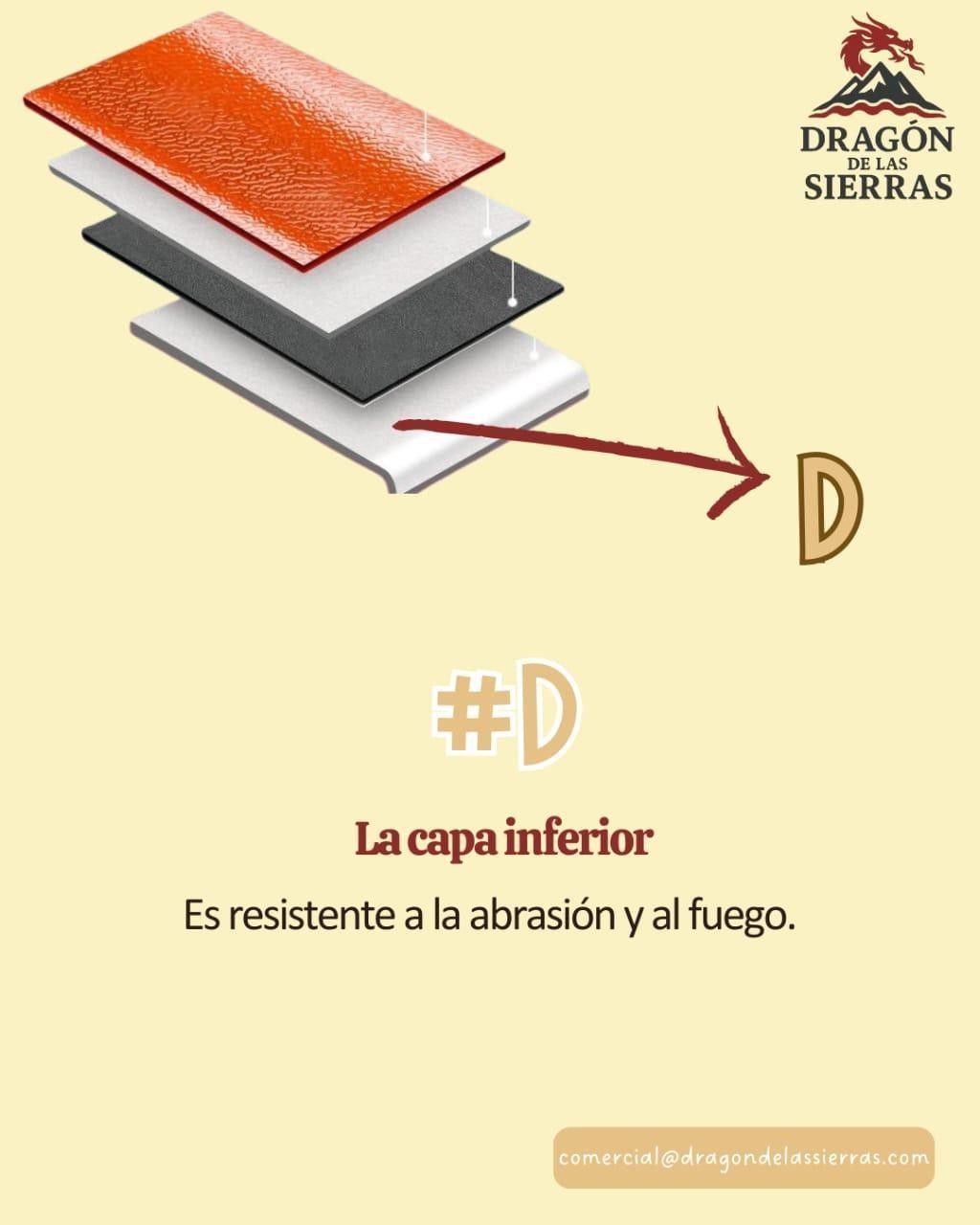 Diagrama de material en capas con una flecha apuntando a la capa inferior denominada 