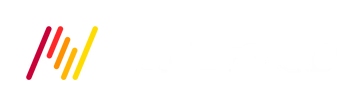 Logo avec des lignes verticales colorées et un texte blanc.
