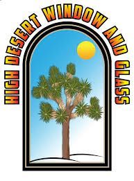 High Desert Window and Glass logo with Joshua tree, sun, and arched window frame