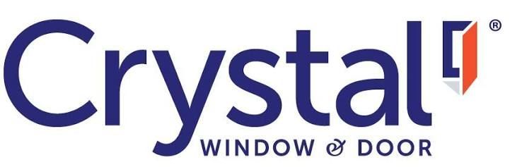 Crystal Window & Door logo with blue and orange text on a white background