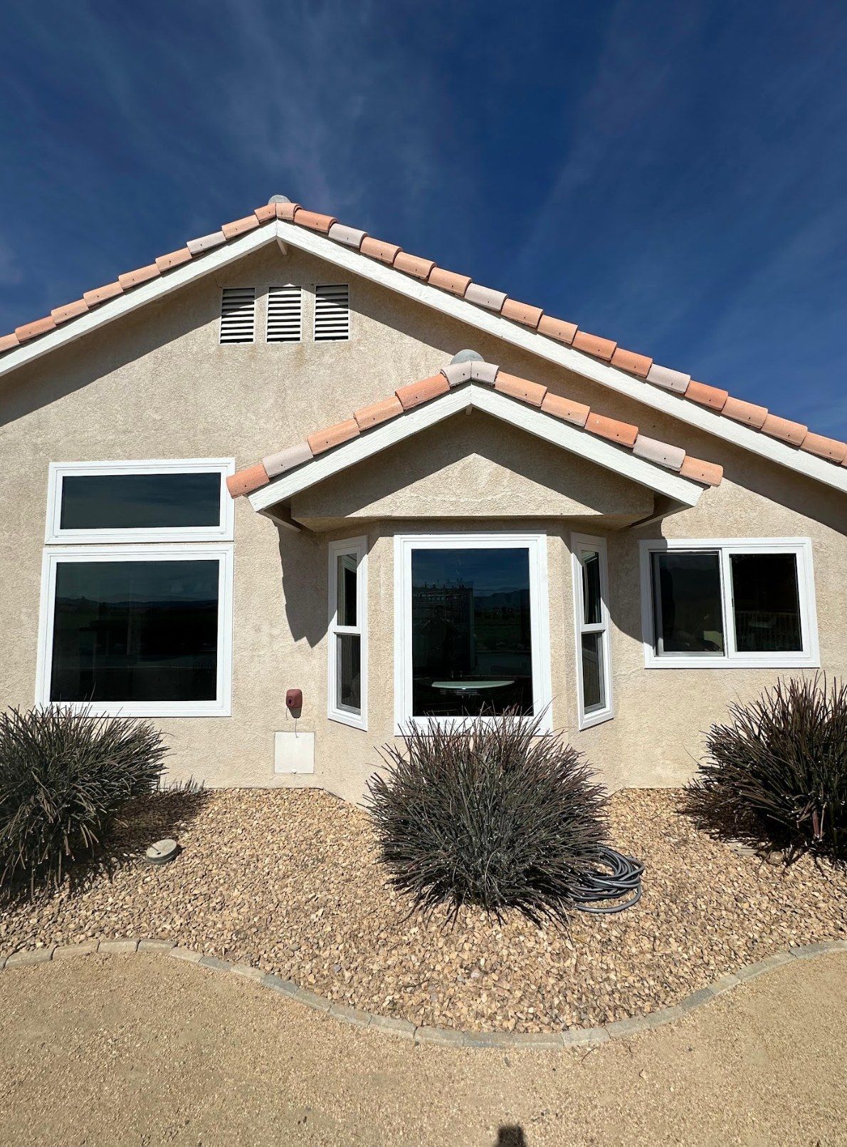 Retrofit vinyl window replacement on a stucco home in the High Desert by High Desert Window and Glass