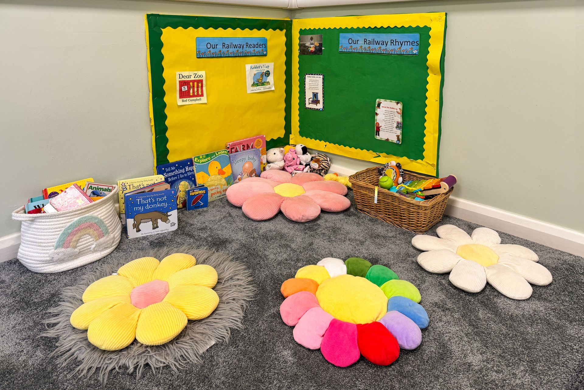 Cosy reading and sensory area at our nursery in Jump, Barnsley
