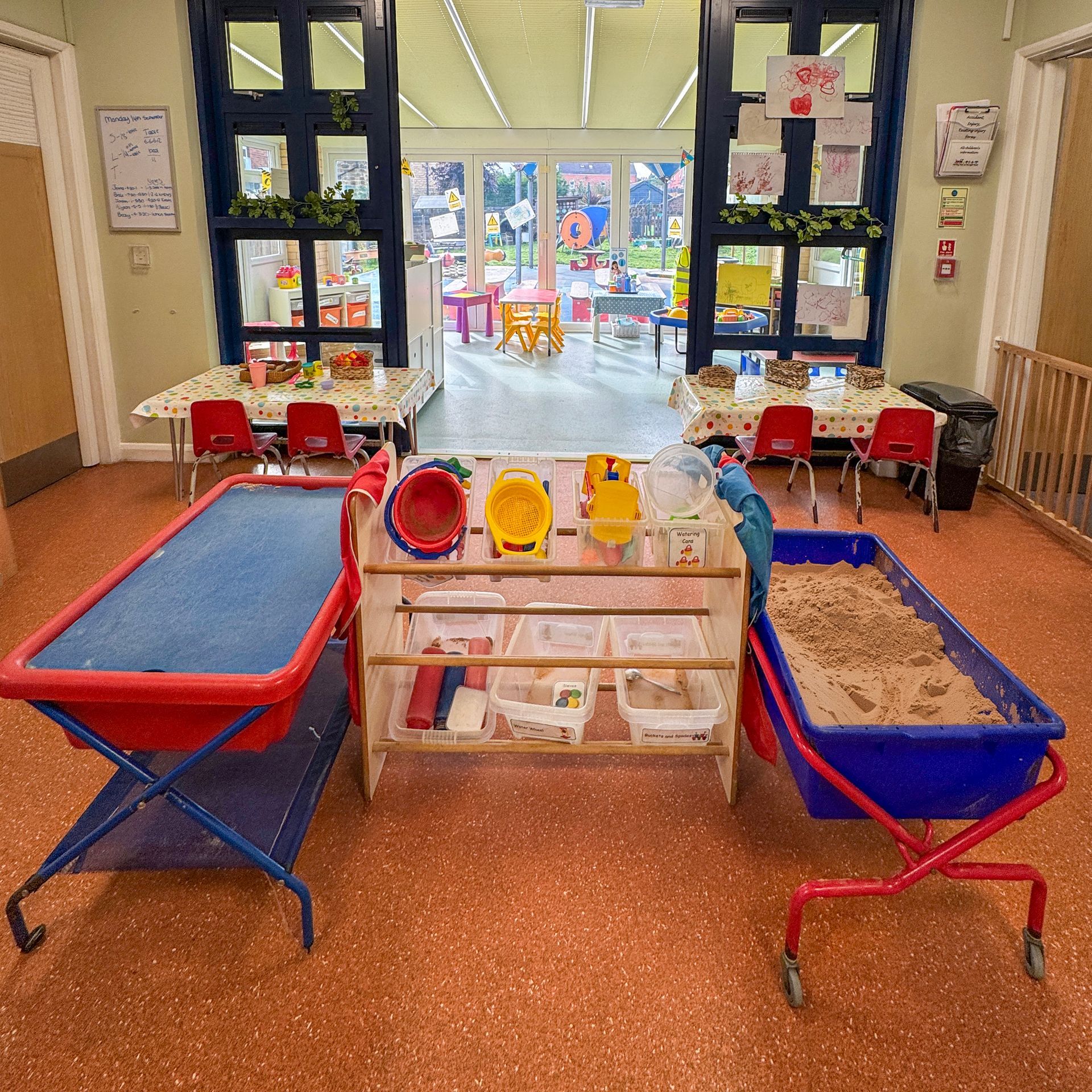 Bright nursery playroom at Railway Children Day Care in Jump, Barnsley