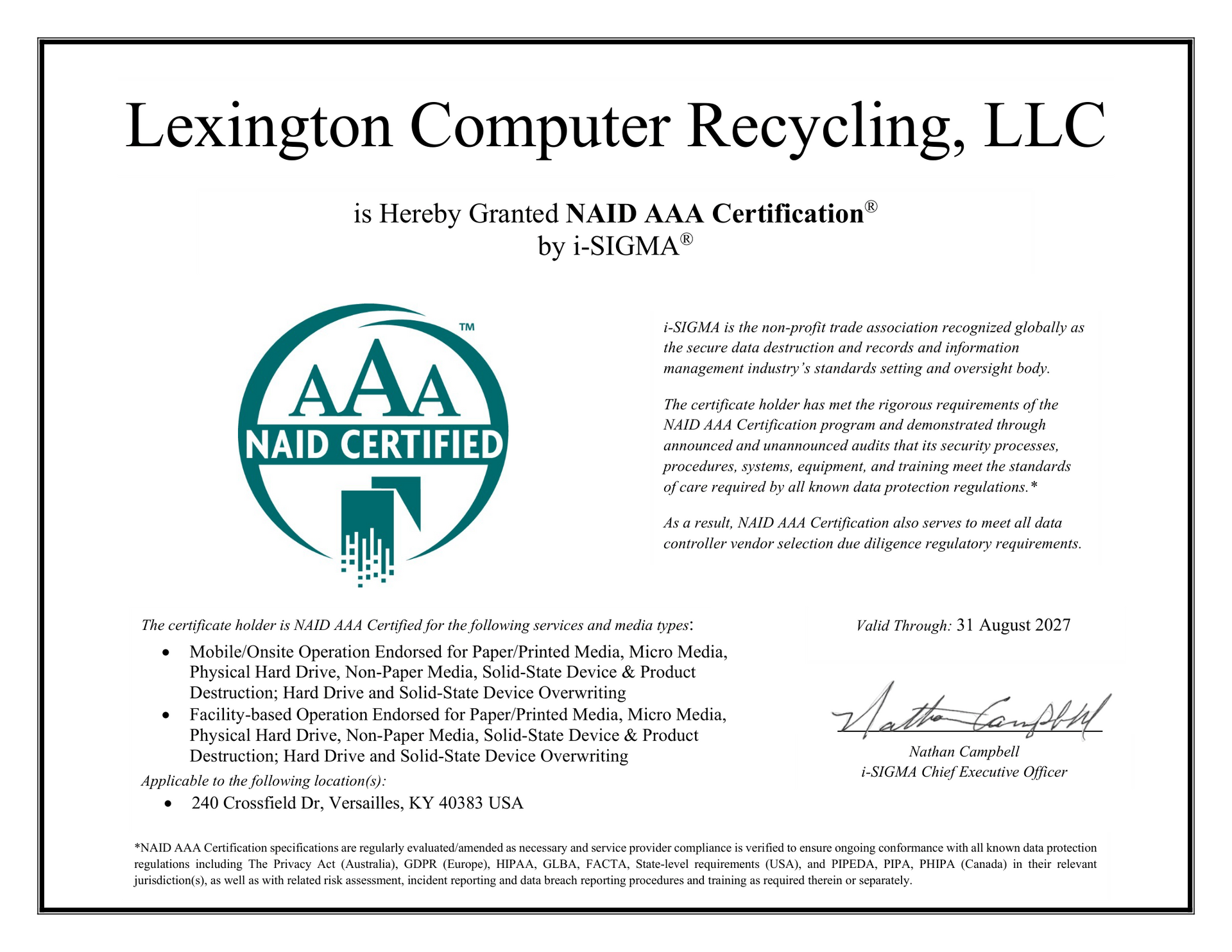 NAID AAA Certification® by i-SIGMA®