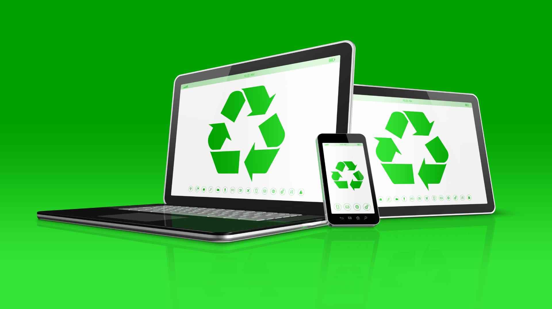 Laptops and tablets with the recycling logo in green near Lexington, Kentucky (KY)
