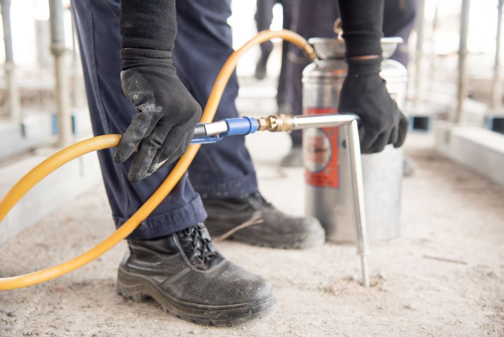A person is spraying a hose with a sprayer — Lighthouse Pest Control In Suffolk Park, NSW