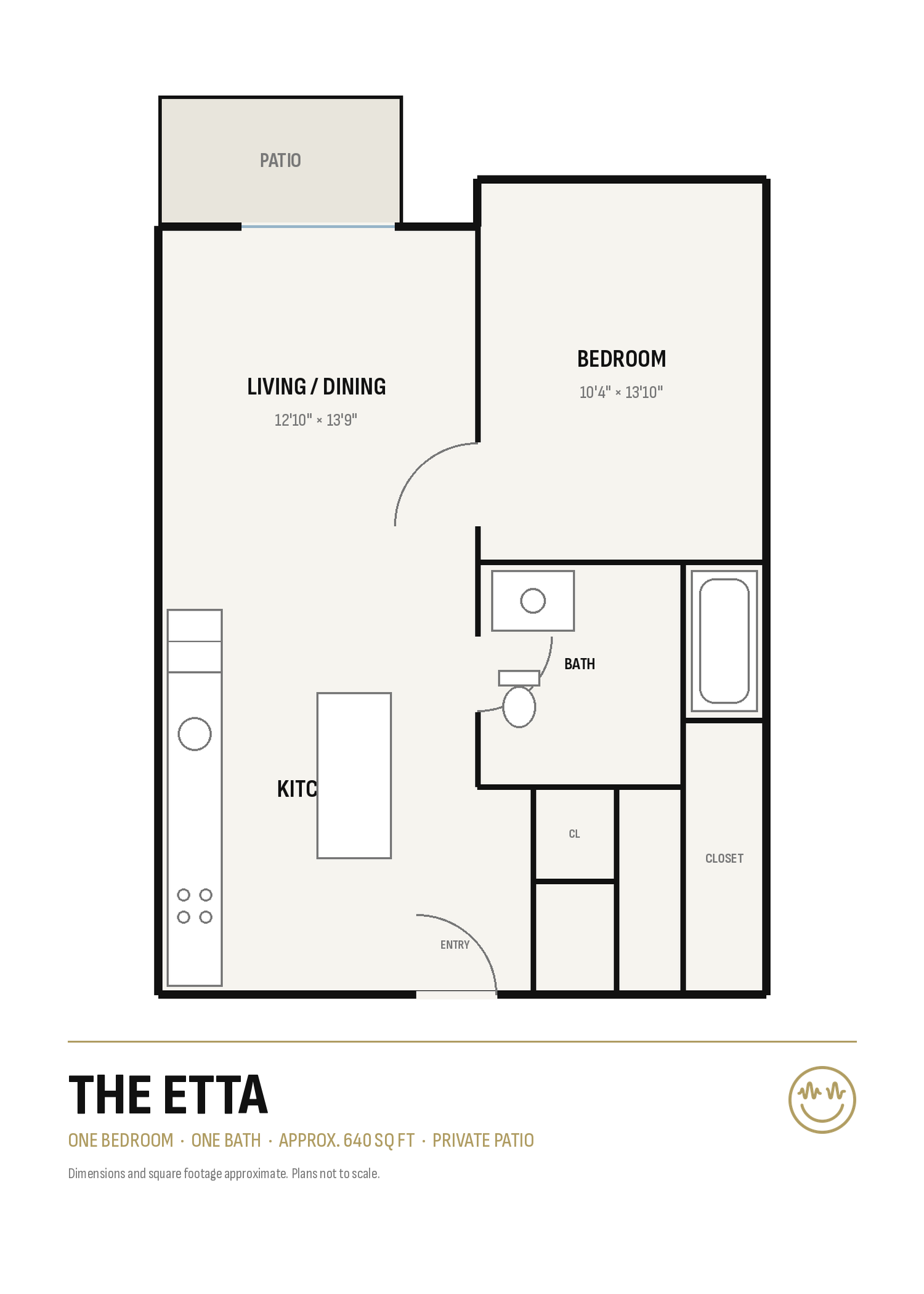 Floor plan of a small apartment with labeled rooms and the brand name “The Etta” at the bottom.