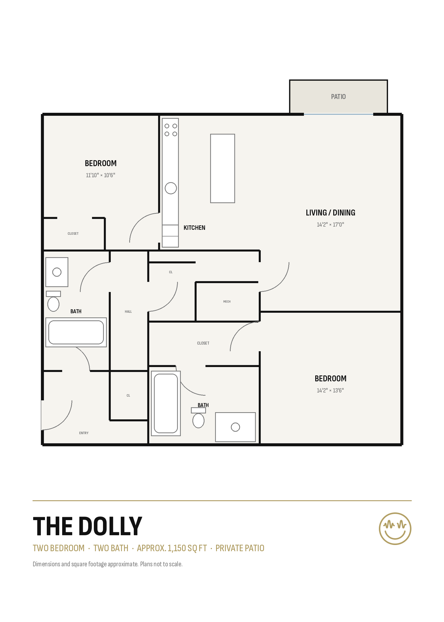 Floor plan labeled “The Dolly” with multiple rooms and a small balcony area.