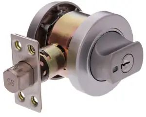 Close up Of a Stainless Steel Door Lock on A White Background — Toowoomba Locksmiths in Toowoomba City, QLD