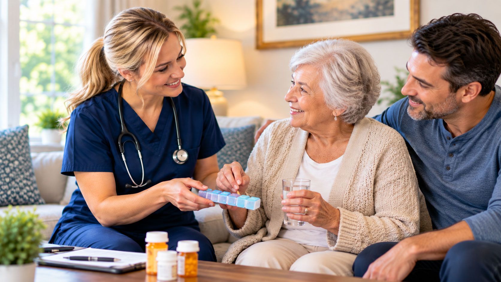 Nurse reviewing a care plan with client and family