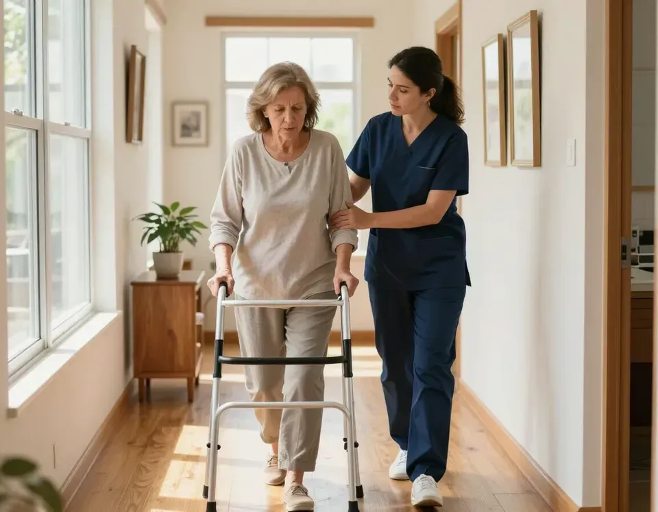 Nurse and client reviewing care notes at home