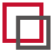 Three overlapping red, black, and gray square outlines on a white background