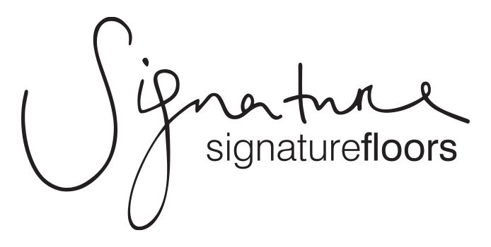 Signaturefloors logo with a stylized cursive “Signature” above the word “signaturefloors” in black on white.