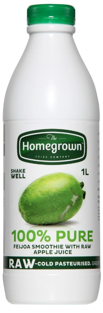 White Homegrown 100% pure fruit juice bottle with green cap and lime image on label