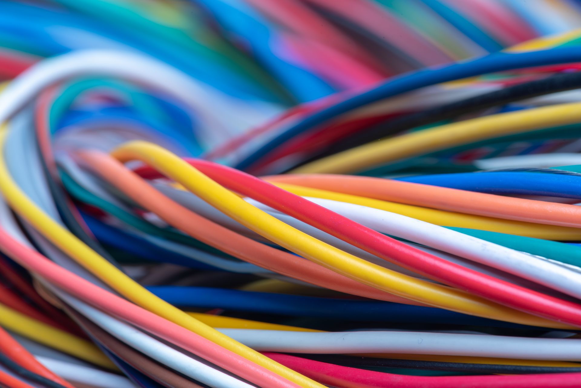 Colorful electrical wires bundled together.