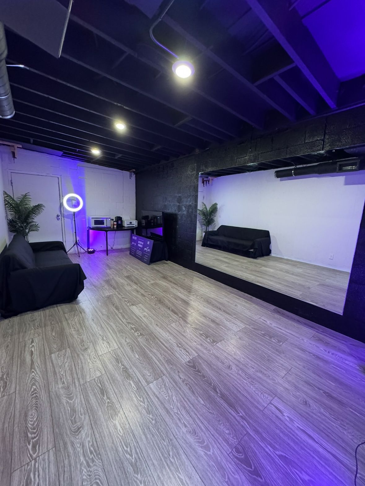There is a large mirror in the middle of the room.