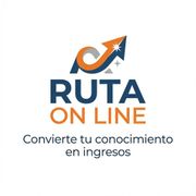 Logo de RUTA ON LINE en azul y naranja con el lema “Monetiza tu talento, traza tu éxito. Todo está en tu mente”.