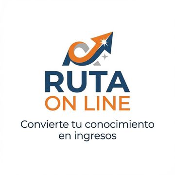 Logo de RUTA ON LINE en azul y naranja con lema: “Monetiza tu talento, traza tu éxito. Todo está en tu mente”.