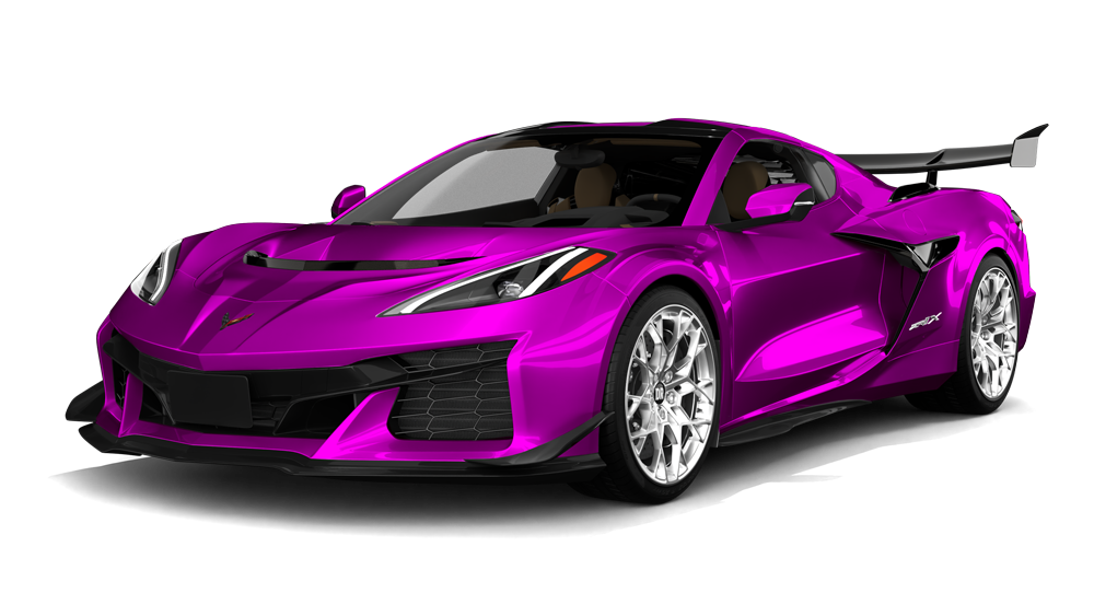Bright purple sports car with a rear spoiler on a white background