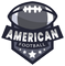 American football logo with a stylized ball, shield, and stars in navy, gray, and white