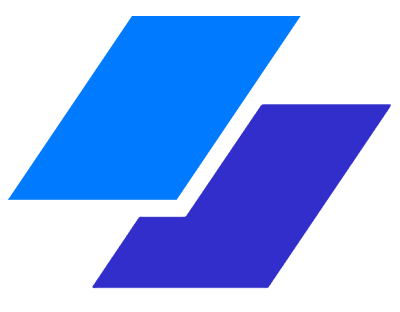 Abstract blue and purple geometric logo of two slanted parallelograms on a white background