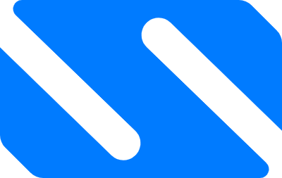 Blue abstract logo with white diagonal cutout lines on a white background