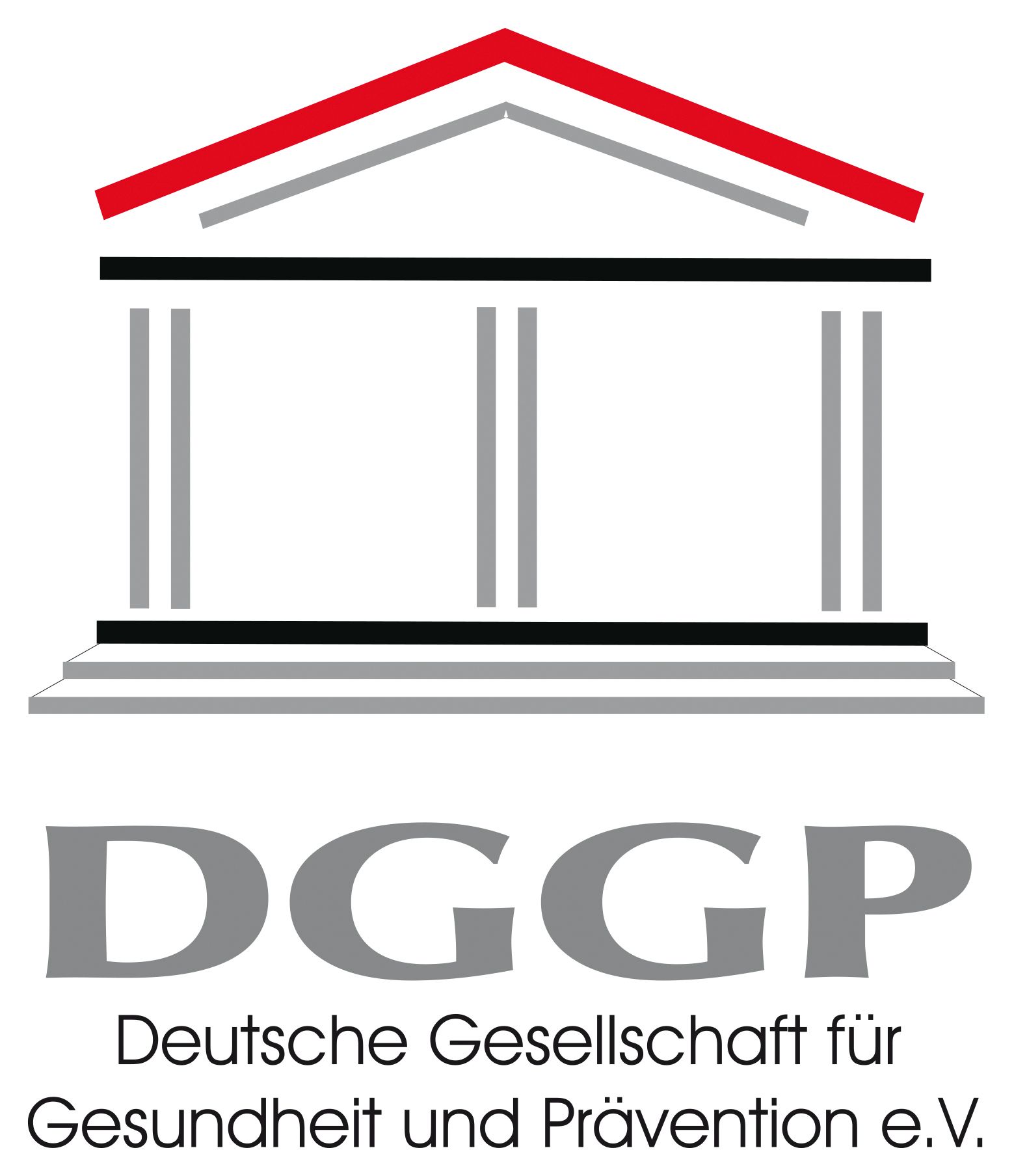 Mitglied DGGP logo: stylized Greek temple with red roof, gray pillars and text