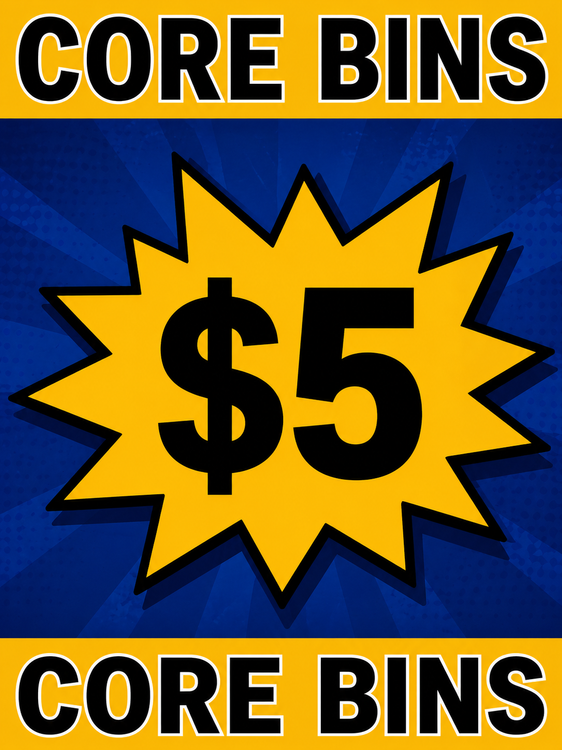 "Mega Deal Monday: $5 all bins, yellow starburst on blue background."